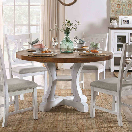 Auletta Distressed White/Distressed Dark Oak Round Dining Table from Furniture of America - Luna Furniture
