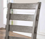 Laquila Gray side chair, ladder-back detail with rustic gray finish, close-up