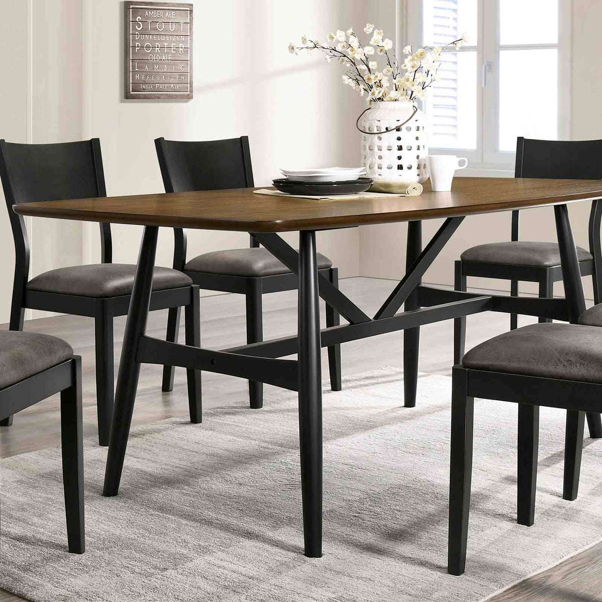 Oberwil Antique Oak/Black 7 Pc Dining Table Set from Furniture of America - Luna Furniture