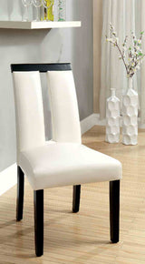 Luminar Black dining chair, white leatherette upholstery, split back design, front view
