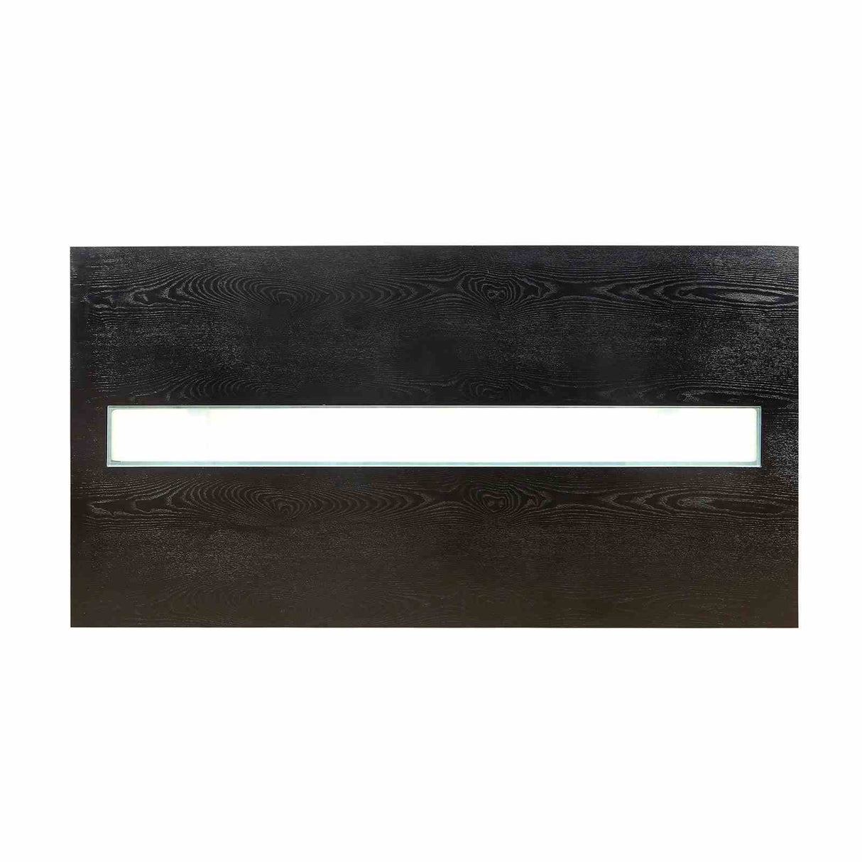 Luminar Black dining table top, frosted glass LED inset, black wood-grain finish