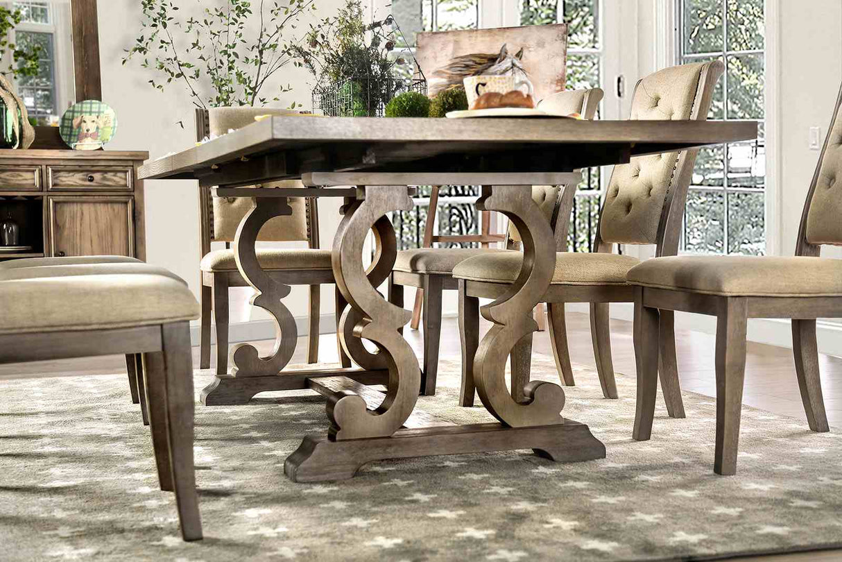 Patience Rustic Natural Tone/Beige 9 Pc Dining Table Set from Furniture of America - Luna Furniture