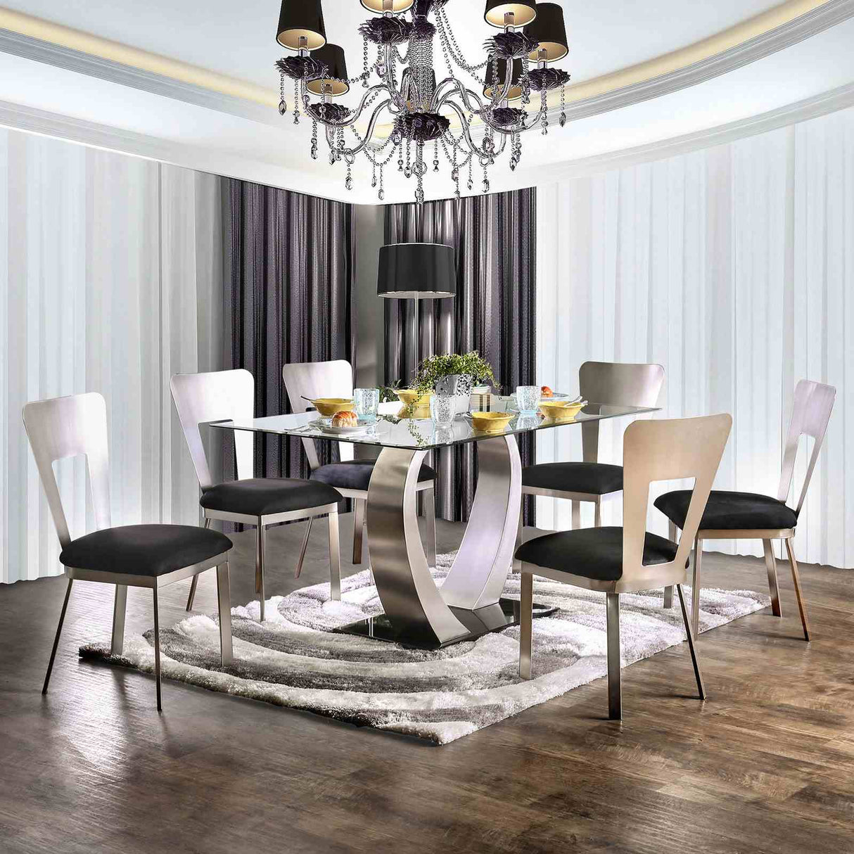Nova Silver/Black Dining Table from Furniture of America - Luna Furniture