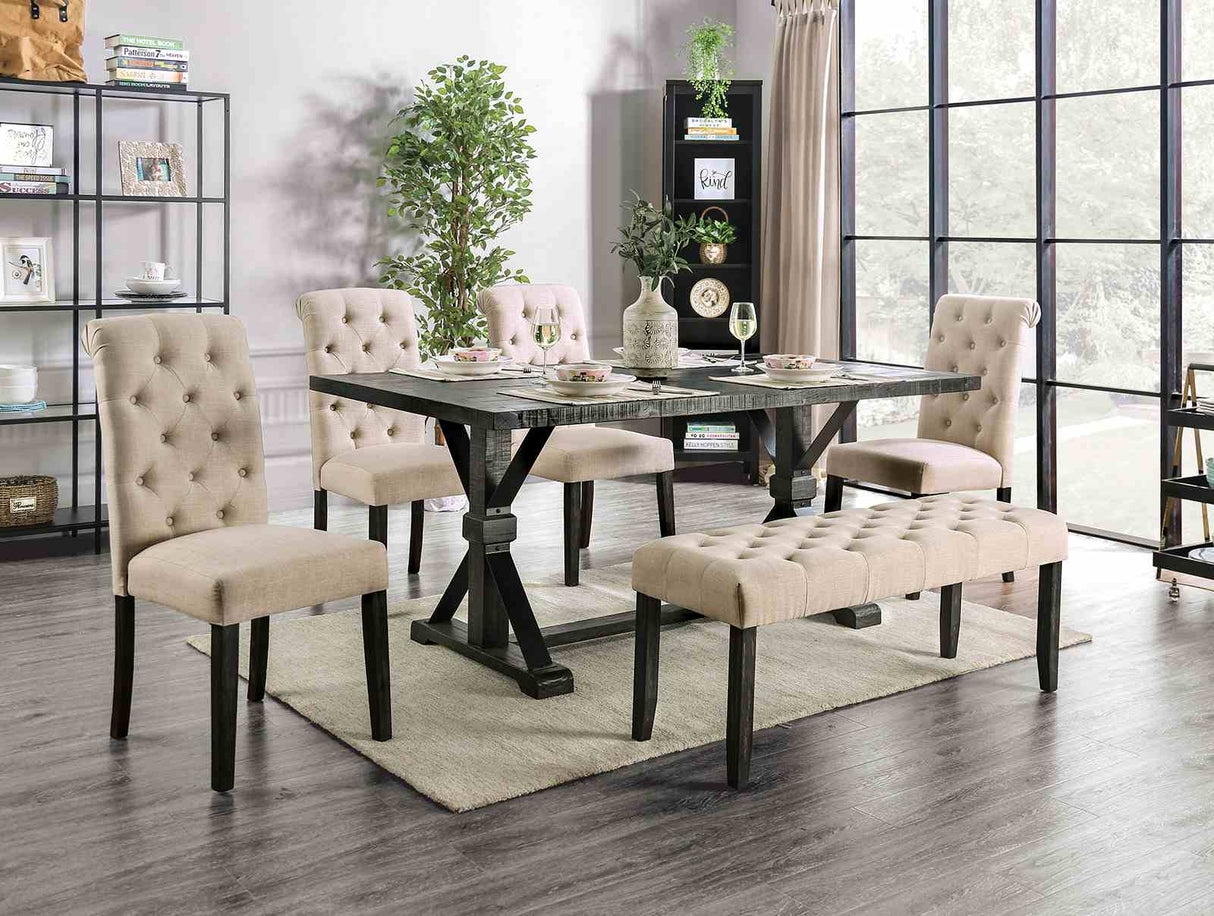 Alfred Antique Black 6 Pc Dining Table Set w/ Bench from Furniture of America - Luna Furniture