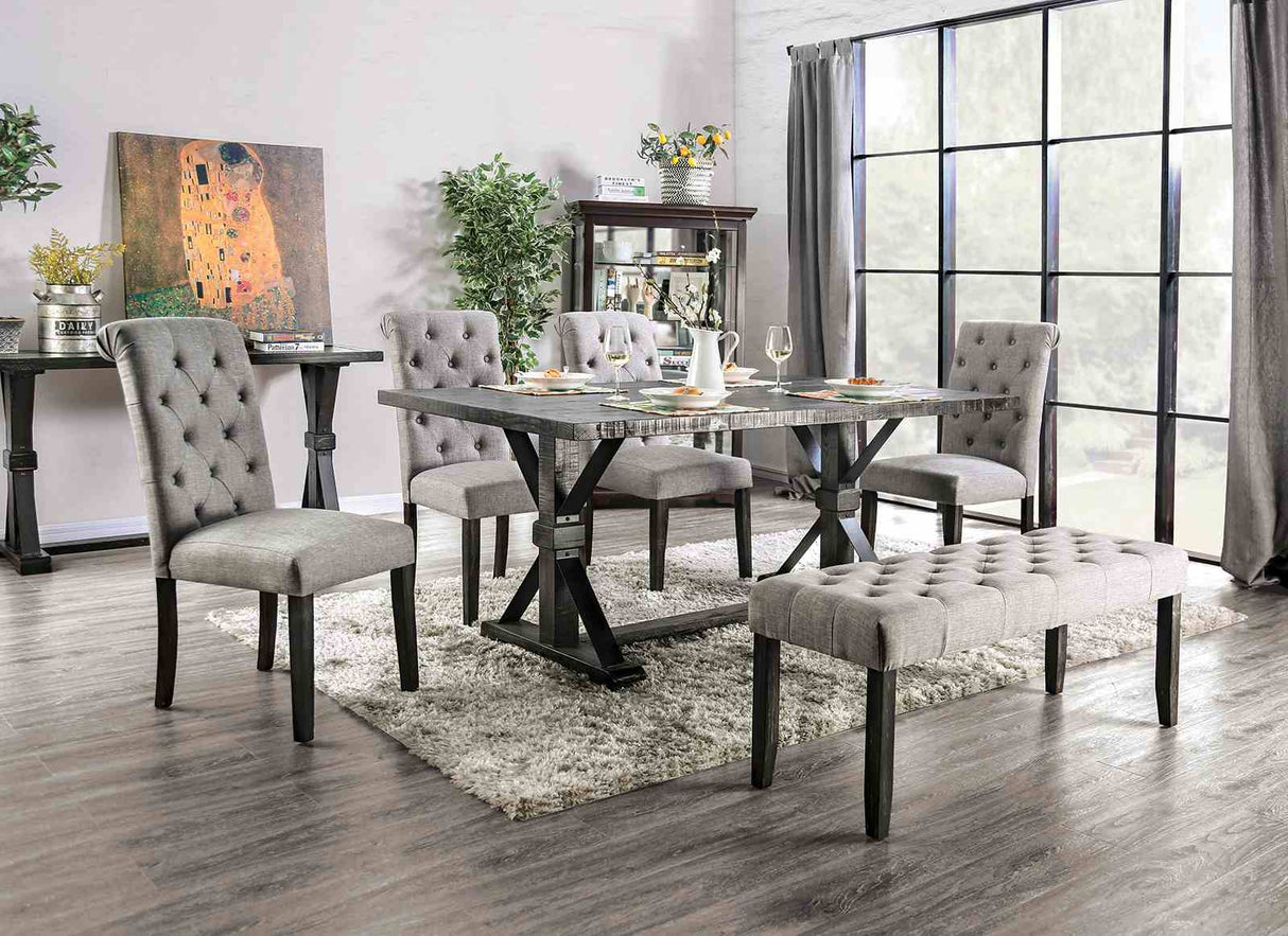 Alfred Antique Black 6 Pc Dining Table Set w/ Bench from Furniture of America - Luna Furniture
