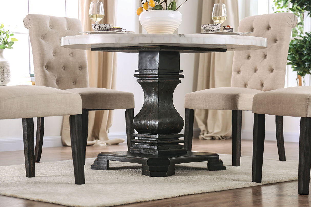 Elfredo White/Antique Black Round Dining Table from Furniture of America - Luna Furniture