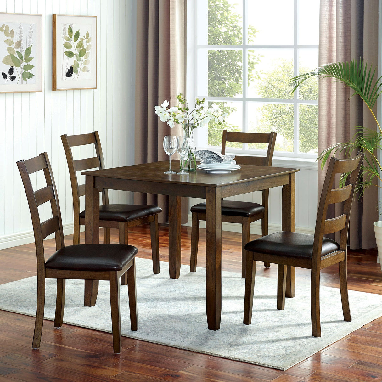 Gracefield Walnut/Dark Brown 5 Pc. Dining Table Set from Furniture of America - Luna Furniture