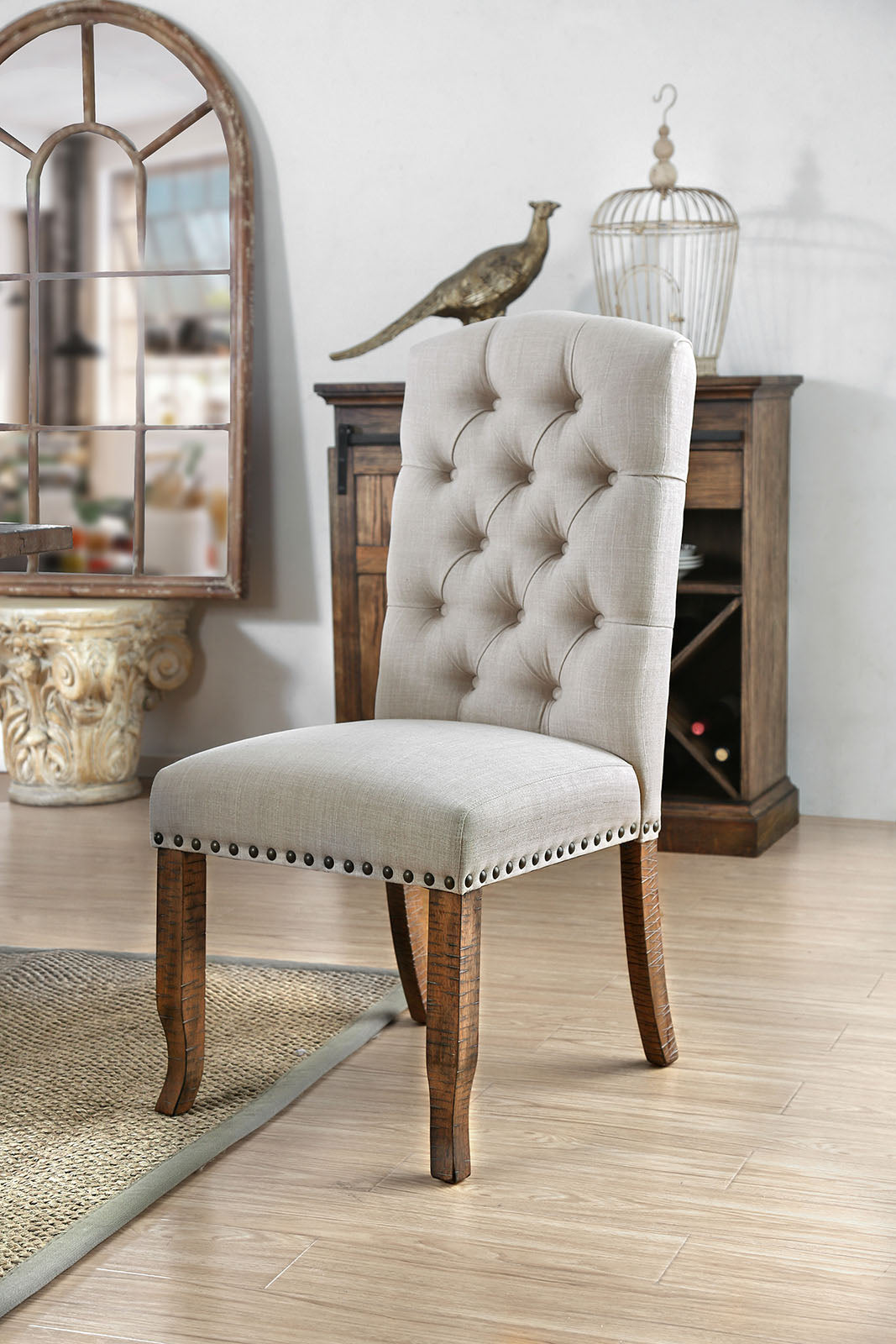 Gianna Rustic Oak/Ivory Side Chair from Furniture of America - Luna Furniture