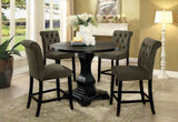 Izzy dining set with round table and counter height chairs, dark finishes and tufted backs, lifestyle view
