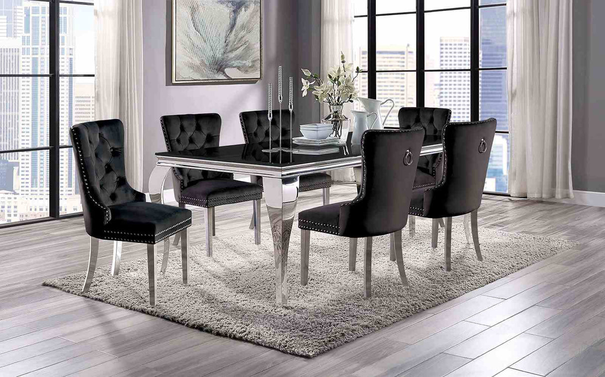 Neuveville Black/Chrome 7 Pc Dining Table Set from Furniture of America - Luna Furniture