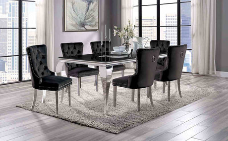 Neuveville Black/Chrome 7 Pc Dining Table Set from Furniture of America - Luna Furniture
