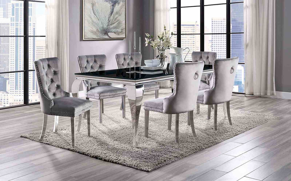 Neuveville Black/Chrome 7 Pc Dining Table Set from Furniture of America - Luna Furniture
