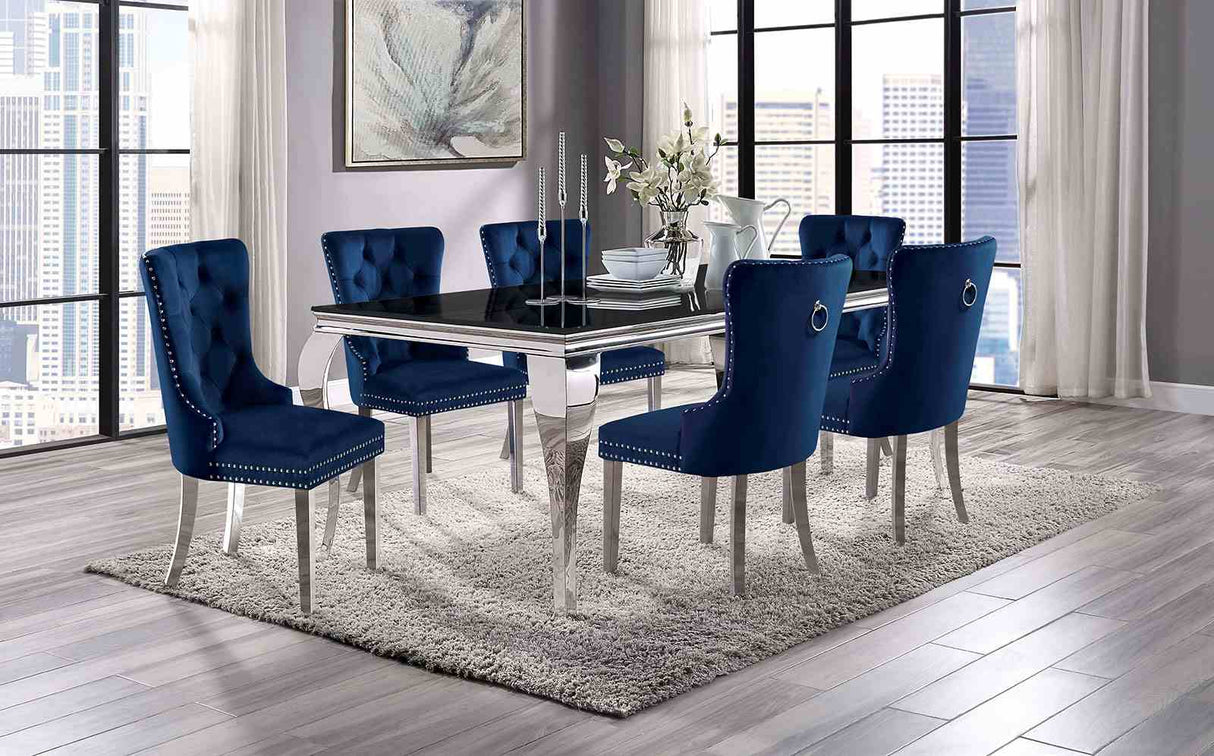 Neuveville Black/Chrome 7 Pc Dining Table Set from Furniture of America - Luna Furniture