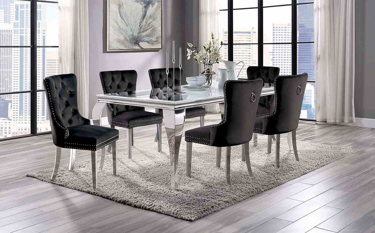 Neuveville White/Chrome 7 Pc Dining Table Set from Furniture of America - Luna Furniture