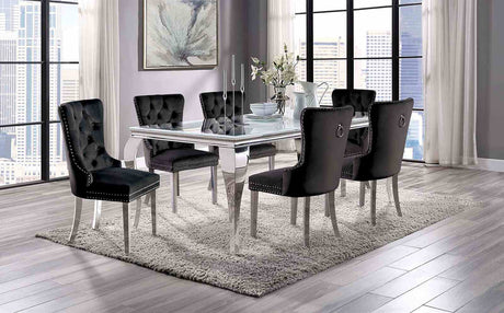Neuveville White/Chrome 7 Pc Dining Table Set from Furniture of America - Luna Furniture