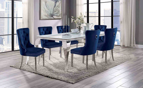 Neuveville White/Chrome 7 Pc Dining Table Set from Furniture of America - Luna Furniture