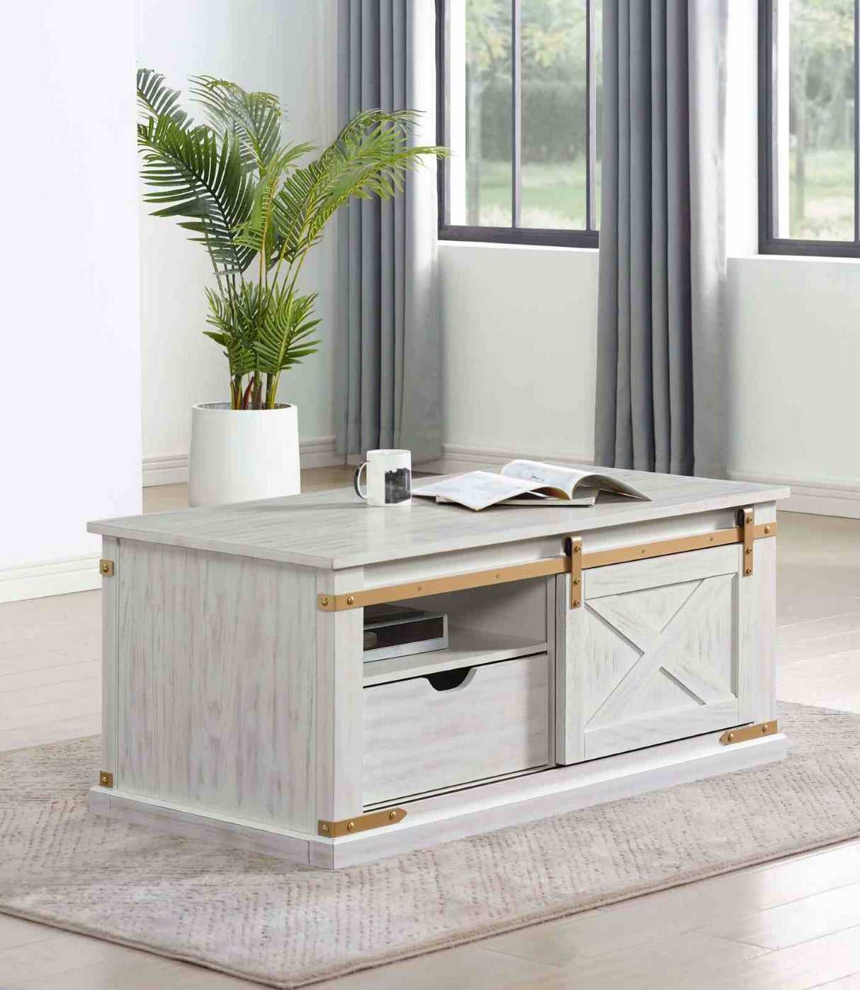 Bacerra Antique White/Gold Coffee Table from Furniture of America - Luna Furniture