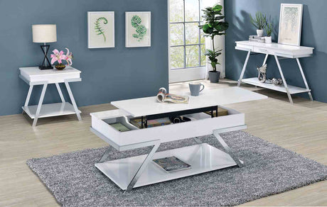 Titus White/Chrome Sofa Table from Furniture of America - Luna Furniture