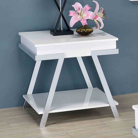 Titus White/Chrome End Table from Furniture of America - Luna Furniture