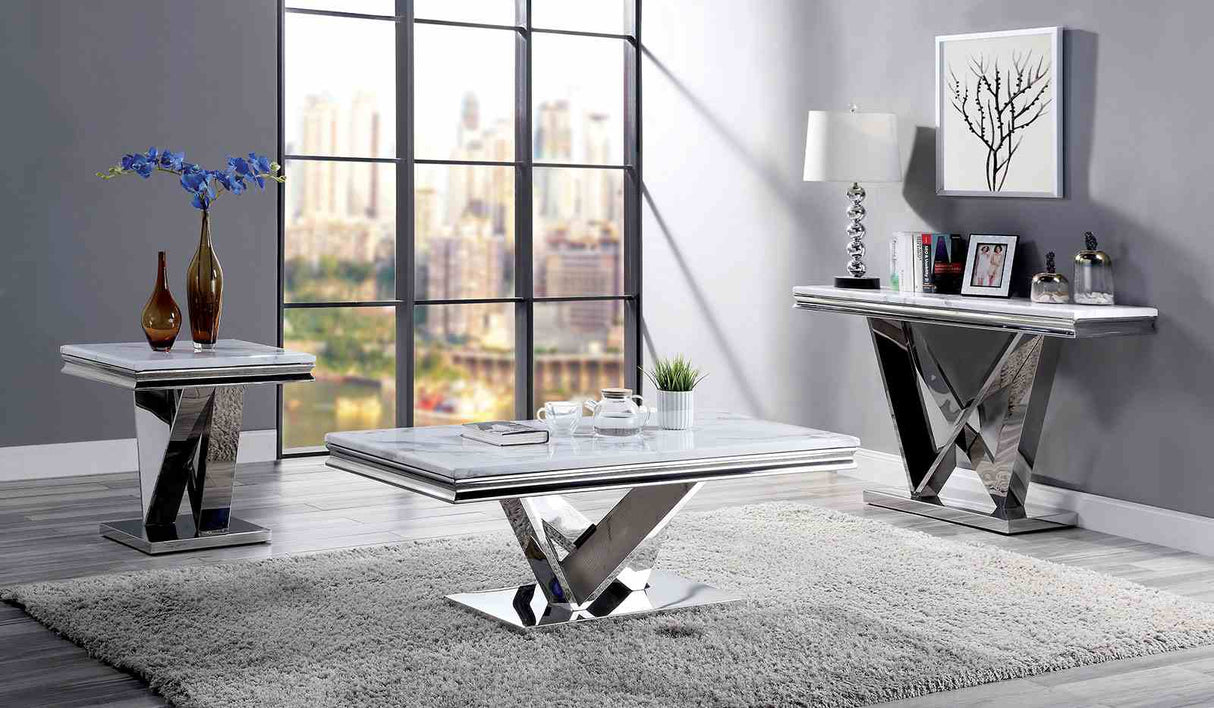 Villarsglane White/Chrome End Table from Furniture of America - Luna Furniture