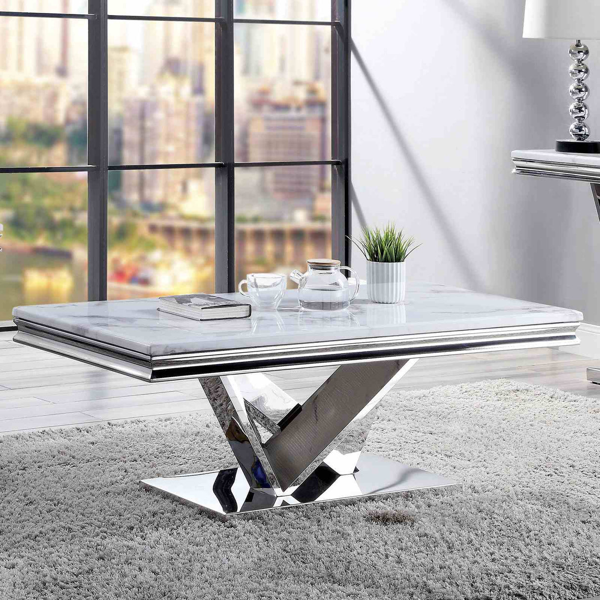 Villarsglane White/Chrome Coffee Table from Furniture of America - Luna Furniture