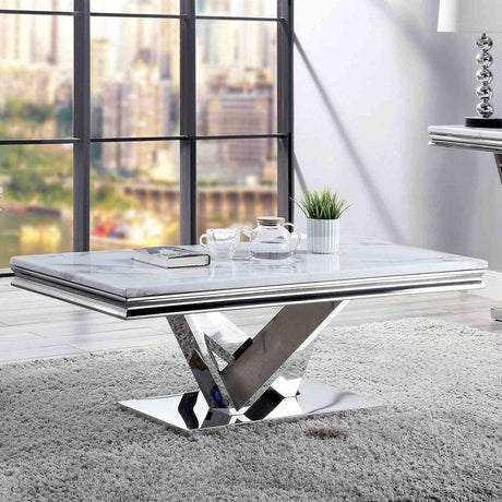 Villarsglane White/Chrome Coffee Table from Furniture of America - Luna Furniture