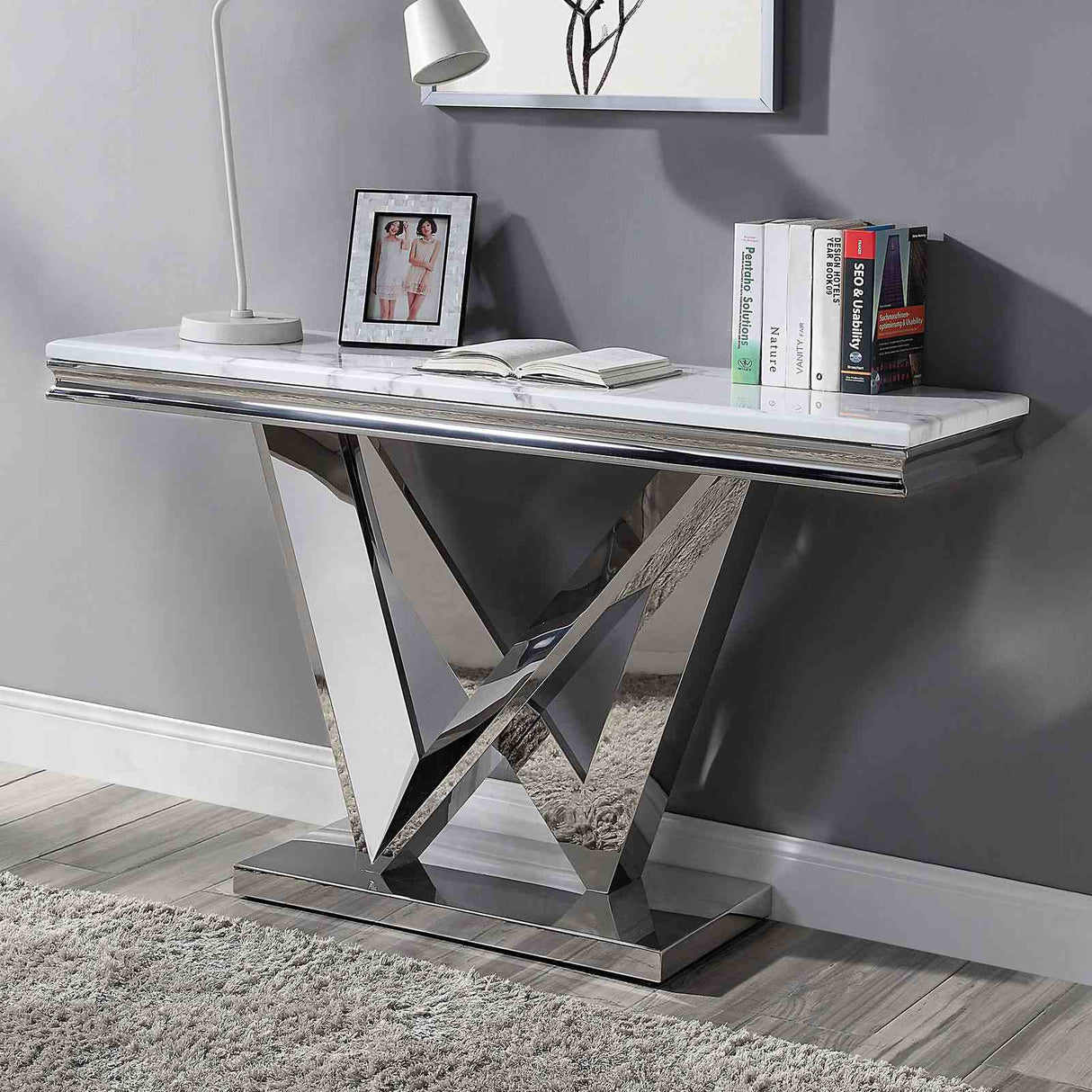 Villarsglane White/Chrome Sofa Table from Furniture of America - Luna Furniture