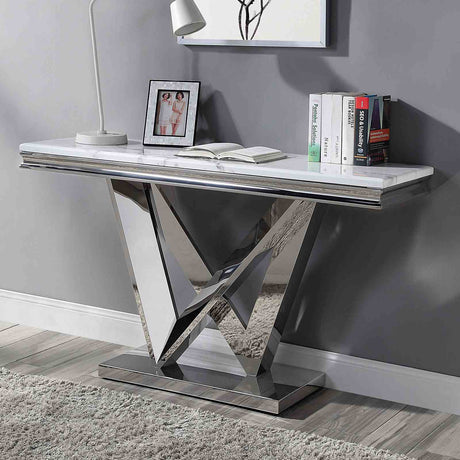 Villarsglane White/Chrome Sofa Table from Furniture of America - Luna Furniture