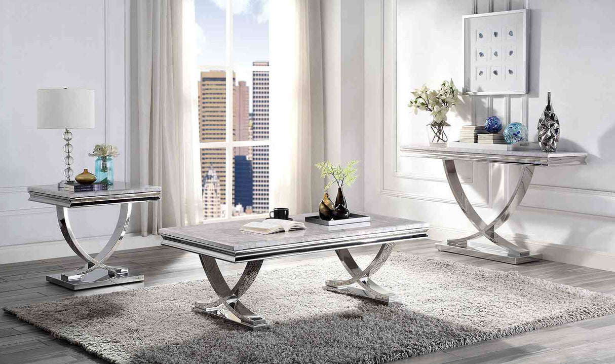 Wettingen White/Chrome End Table from Furniture of America - Luna Furniture