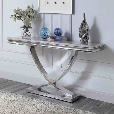 Wettingen White/Chrome Sofa Table from Furniture of America - Luna Furniture