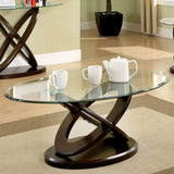 Atwood Dark Walnut Oval Coffee Table from Furniture of America - Luna Furniture