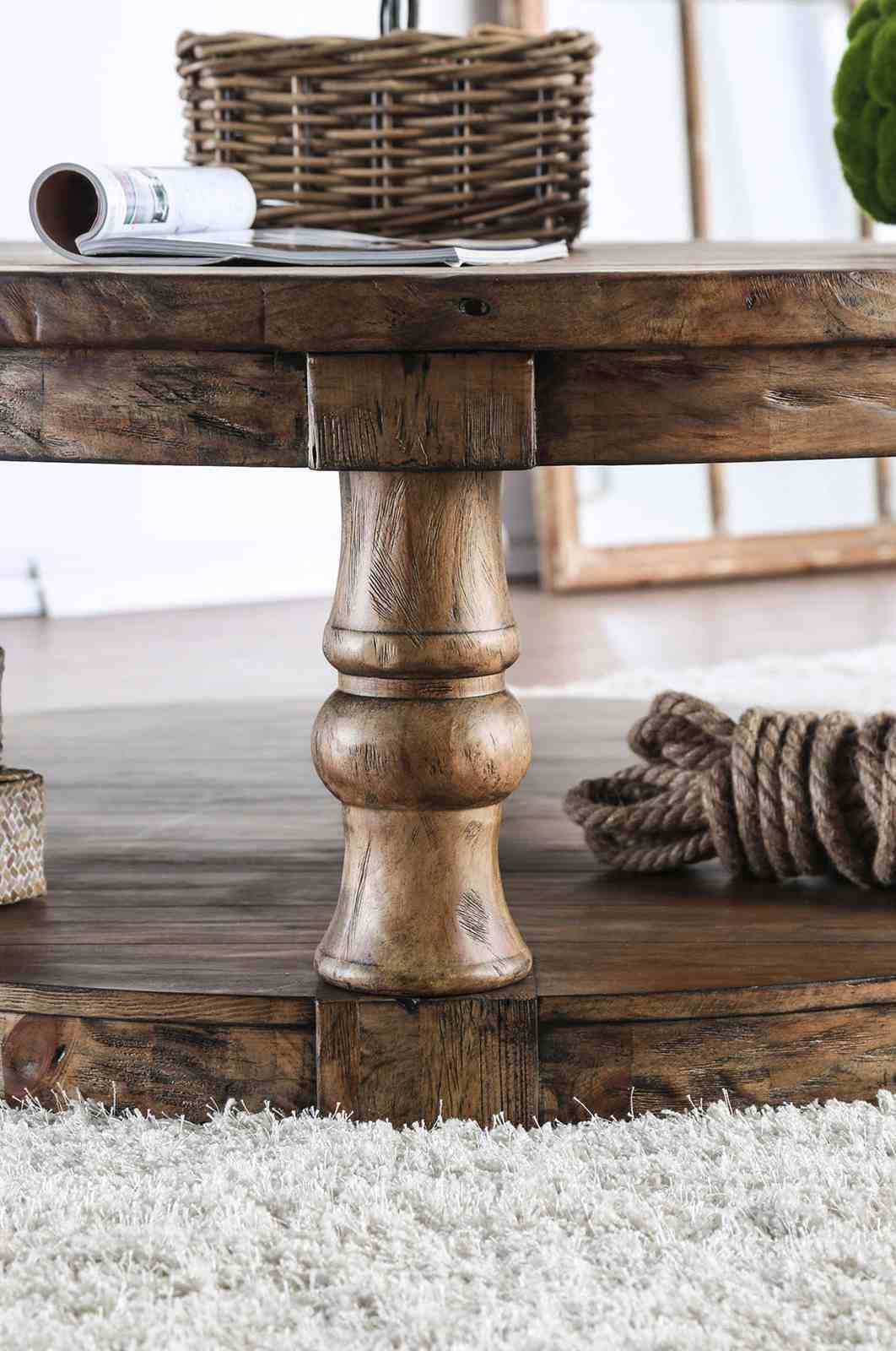 Mika Antique Oak Coffee Table from Furniture of America - Luna Furniture