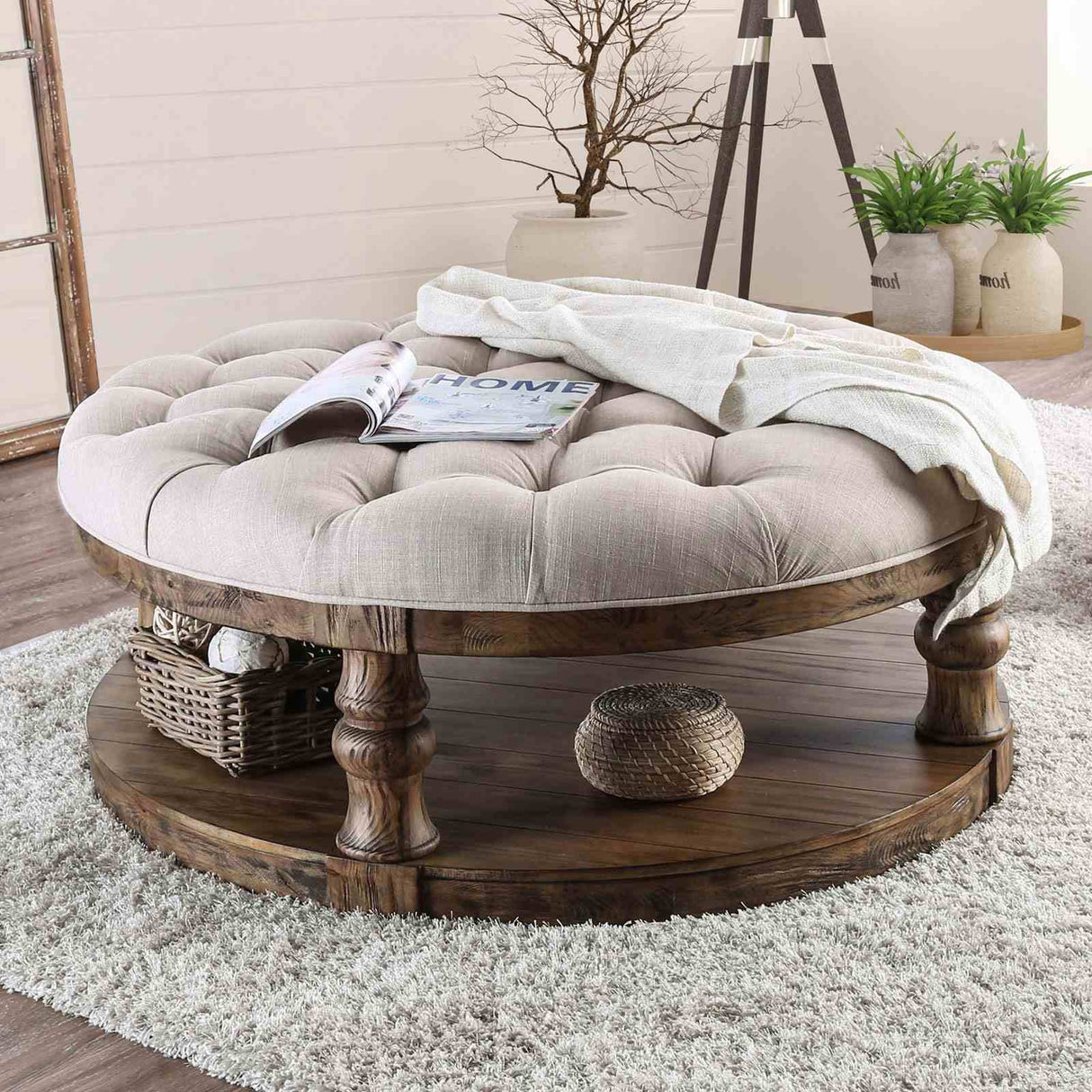 Mika Antique Oak Coffee Table from Furniture of America - Luna Furniture
