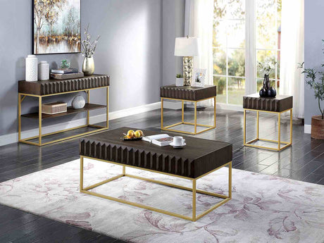 Augsburg Walnut/Gold Side Table from Furniture of America - Luna Furniture