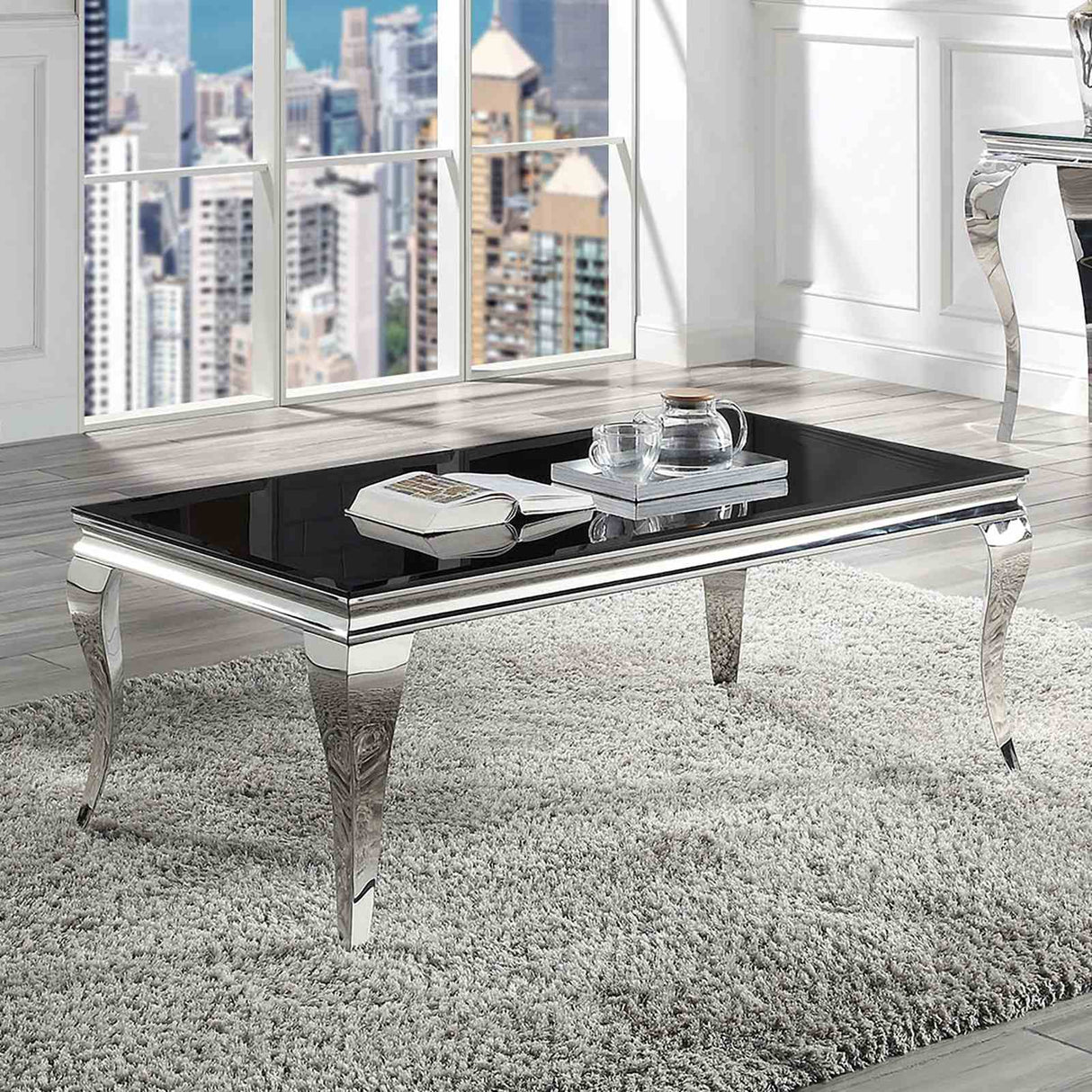 Wetzikon Black/Silver Coffee Table from Furniture of America - Luna Furniture