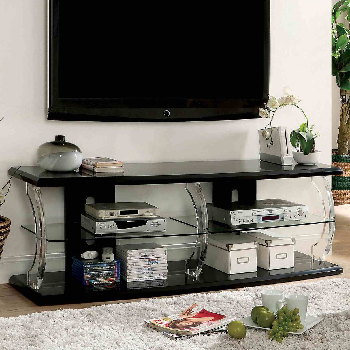 Ernst Black/Clear 60" TV Stand from Furniture of America - Luna Furniture