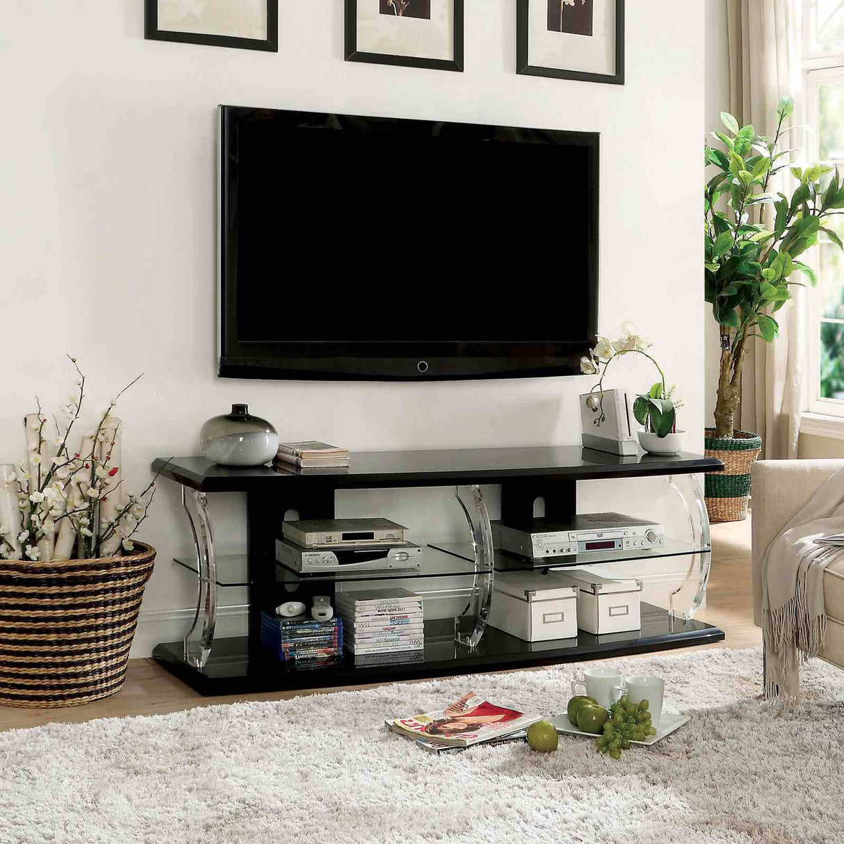 Ernst Black/Clear 60" TV Stand from Furniture of America - Luna Furniture