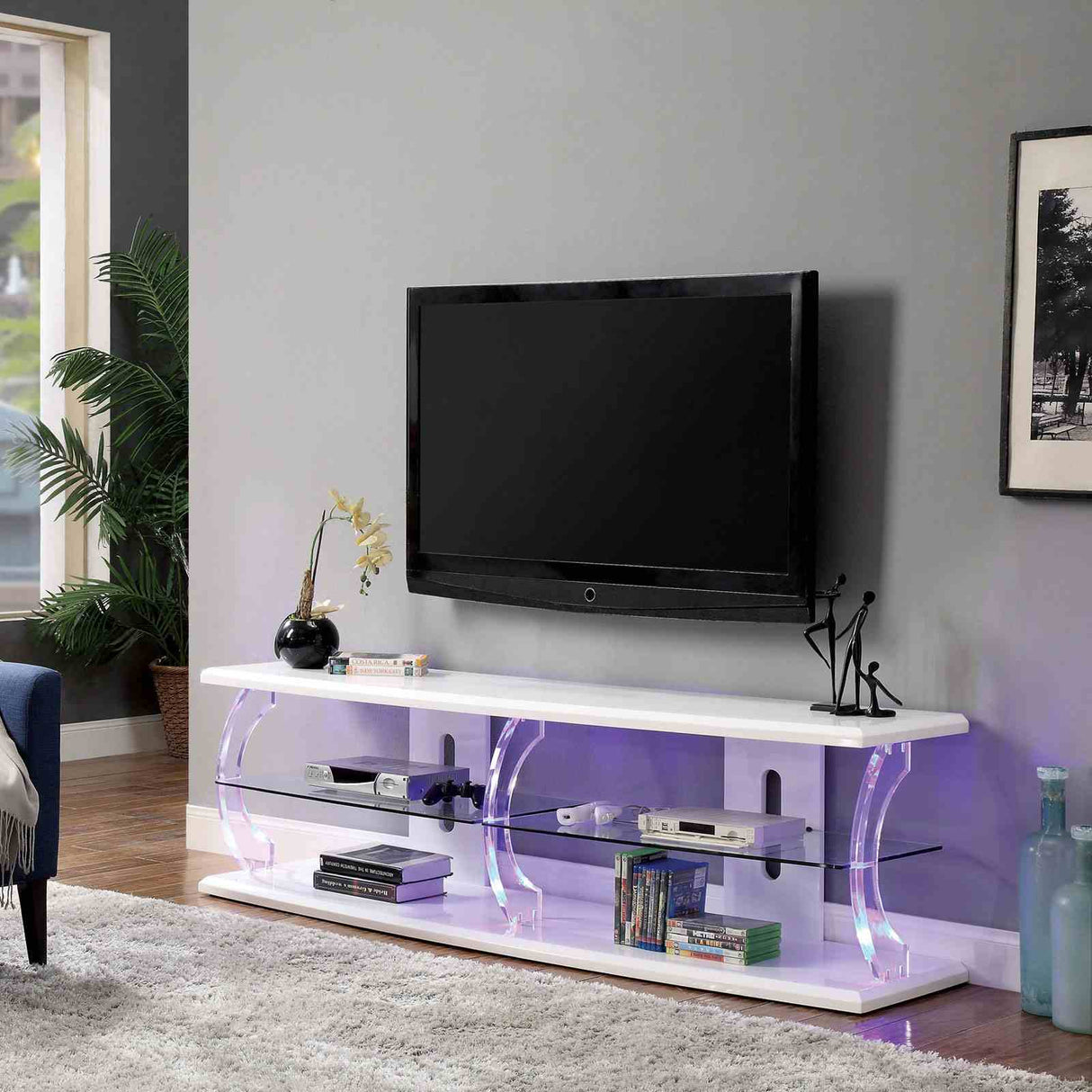 Ernst White/Clear 60" TV Stand from Furniture of America - Luna Furniture