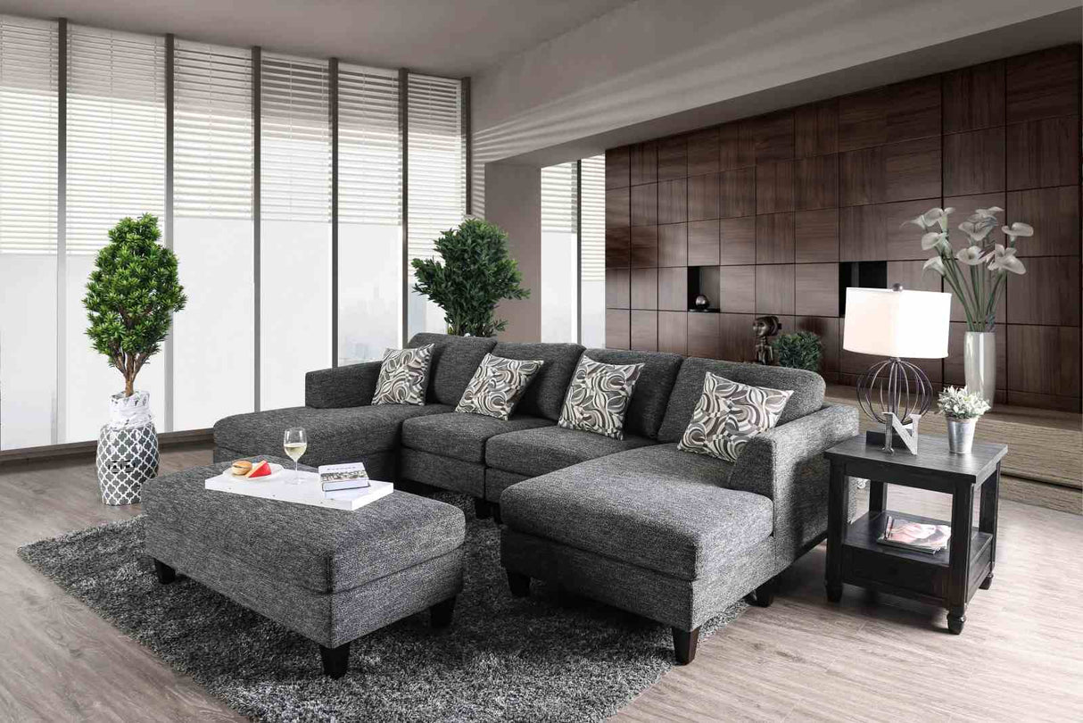 Lowry Gray Sectional with Ottoman from Furniture of America - Luna Furniture