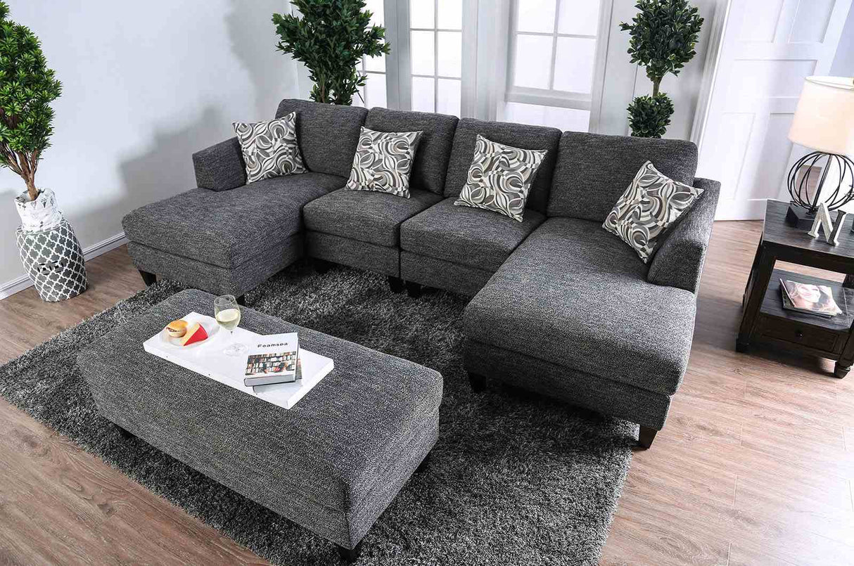 Lowry Gray Sectional with Ottoman from Furniture of America - Luna Furniture