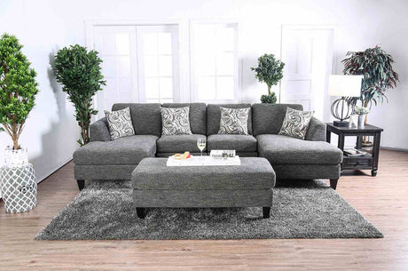 Lowry Gray Sectional with Ottoman from Furniture of America - Luna Furniture