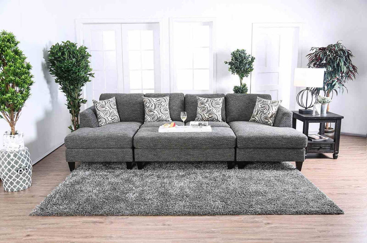Lowry Gray Sectional with Ottoman from Furniture of America - Luna Furniture
