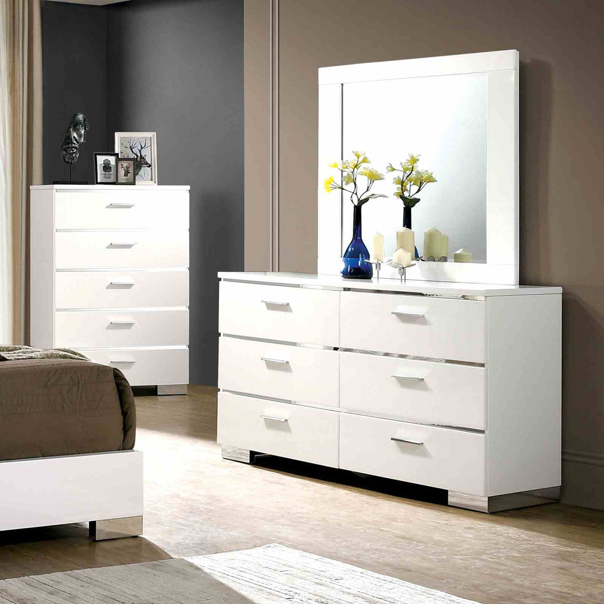 Carlie White 5 Pc Queen Bedroom Set from Furniture of America - Luna Furniture