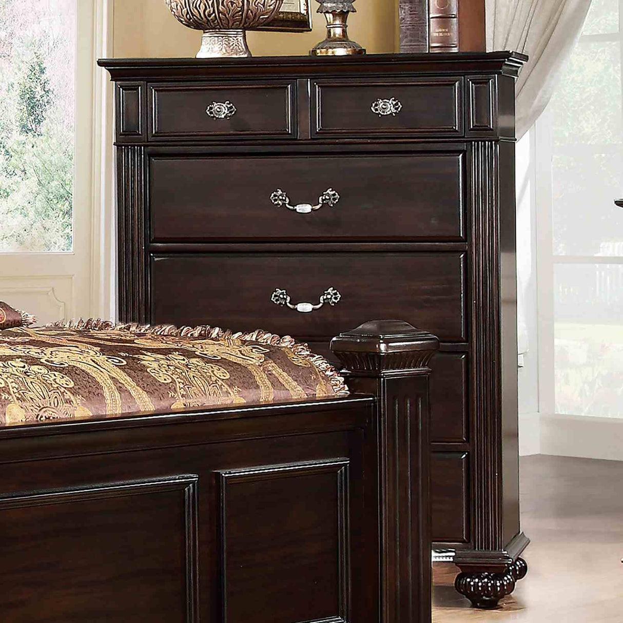 Syracuse Dark Walnut 5 Pc Queen Bedroom Set from Furniture of America - Luna Furniture