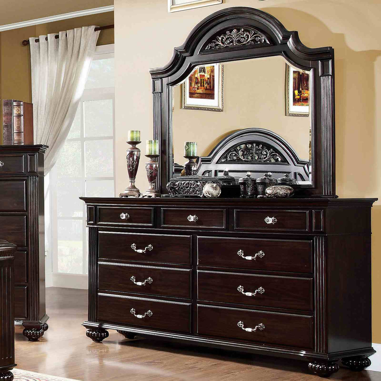 Syracuse Dark Walnut 4 Pc Queen Bedroom Set from Furniture of America - Luna Furniture