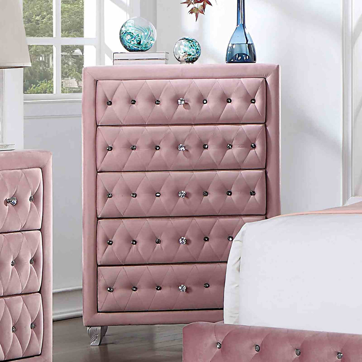 Zohar Pink 5 Pc Queen Bedroom Set from Furniture of America - Luna Furniture