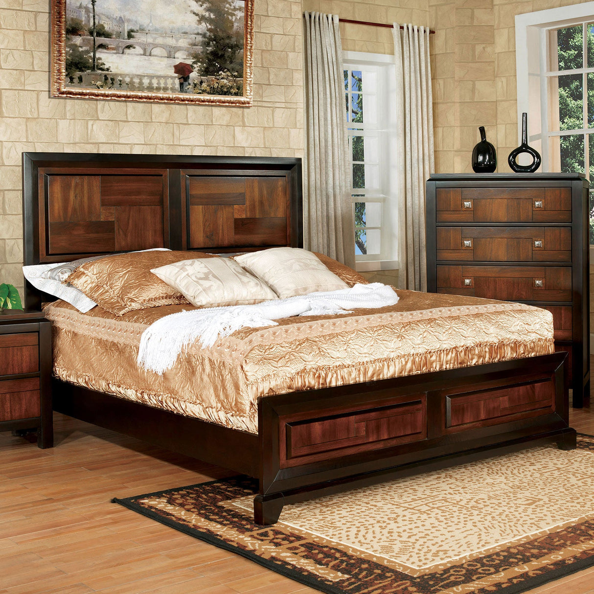 Patra Acacia/Walnut Queen Bed from Furniture of America - Luna Furniture