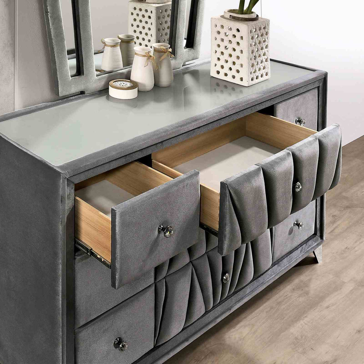 Carissa Gray 5 Pc Queen Bedroom Set from Furniture of America - Luna Furniture