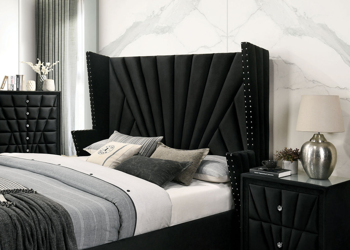 Carissa Black King Upholstered Bed from Furniture of America - Luna Furniture