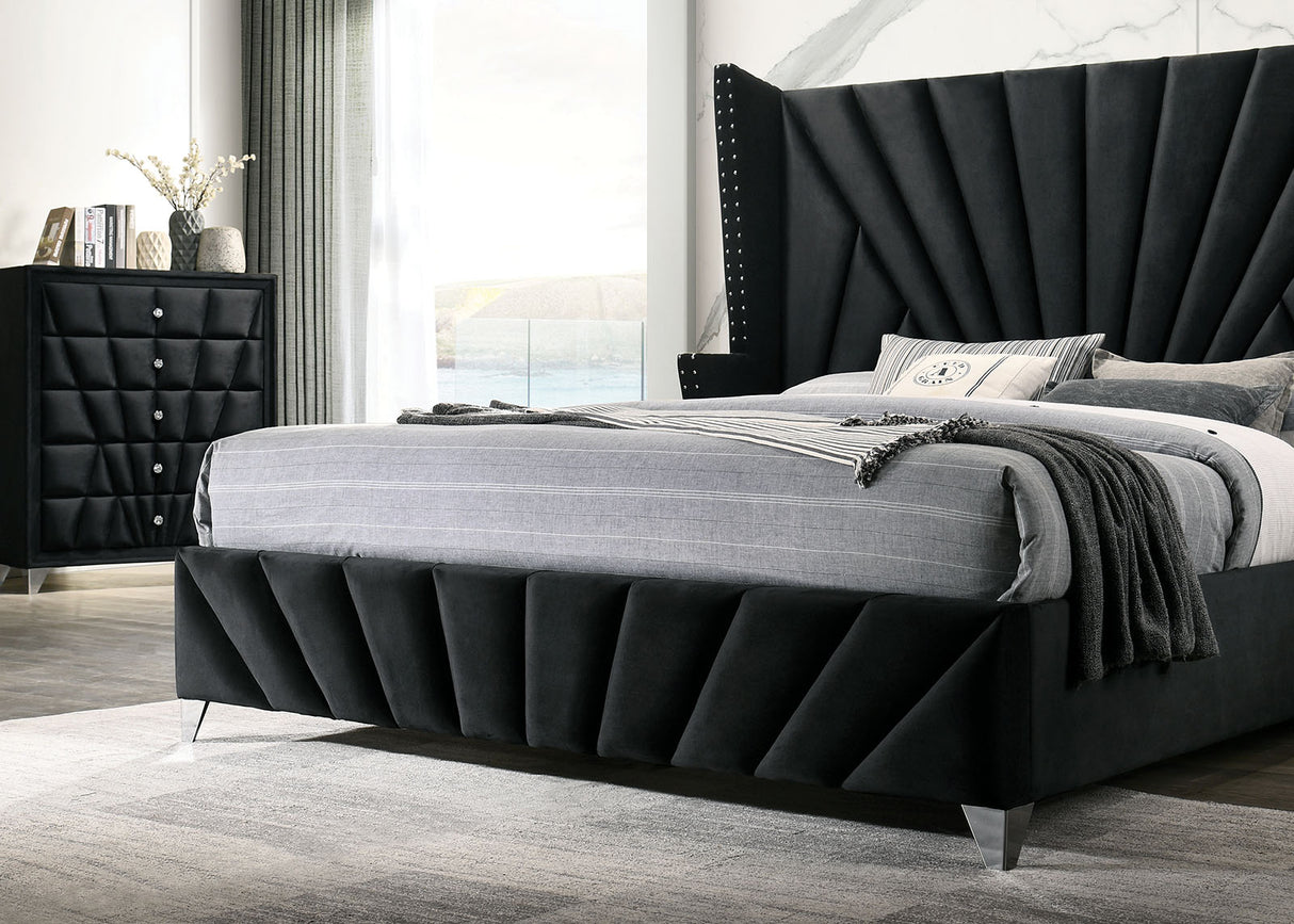 Carissa Black King Upholstered Bed from Furniture of America - Luna Furniture